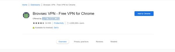 إضافة Browsec VPN لـ متصفح جوجل كروم للكمبيوتر
